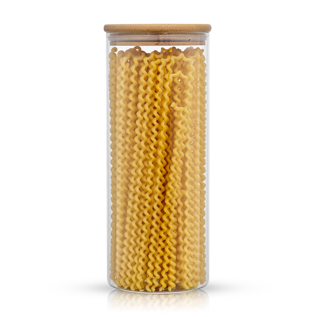 glass storage container with pasta