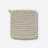 grey woven pot holder on a white background