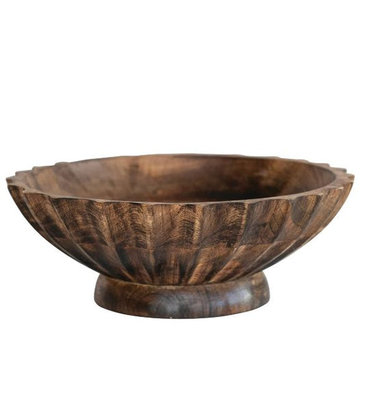 mango wood bowl with footed pedestal