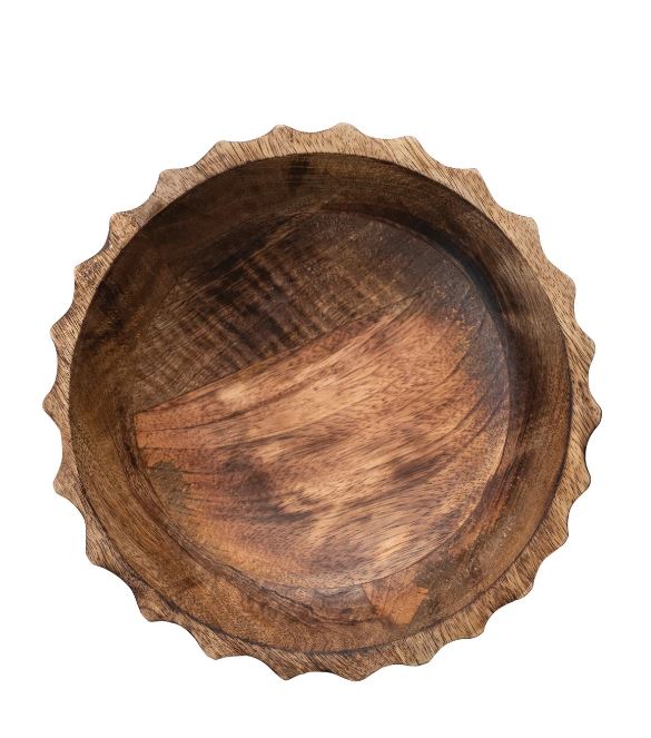 wood bowl with scalloped detail top view