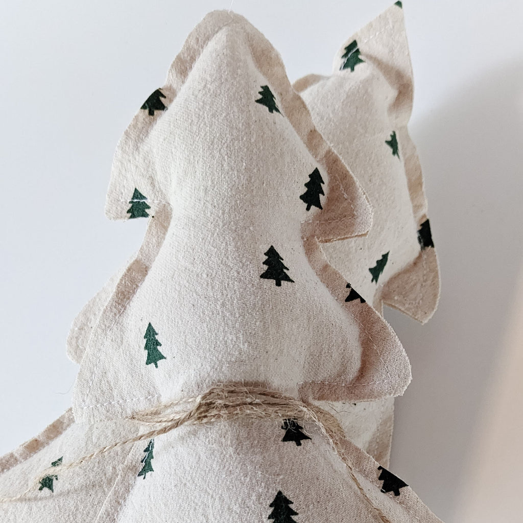 set of two christmas tree pillows in natural linen color