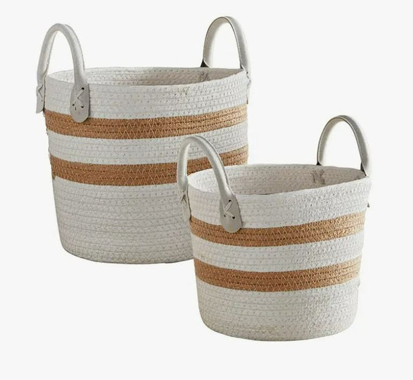 Cream and Tan Stripe Storage Basket