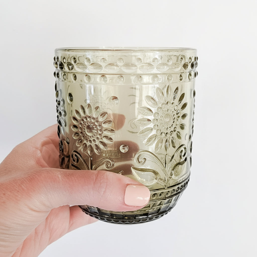 green drinking glass