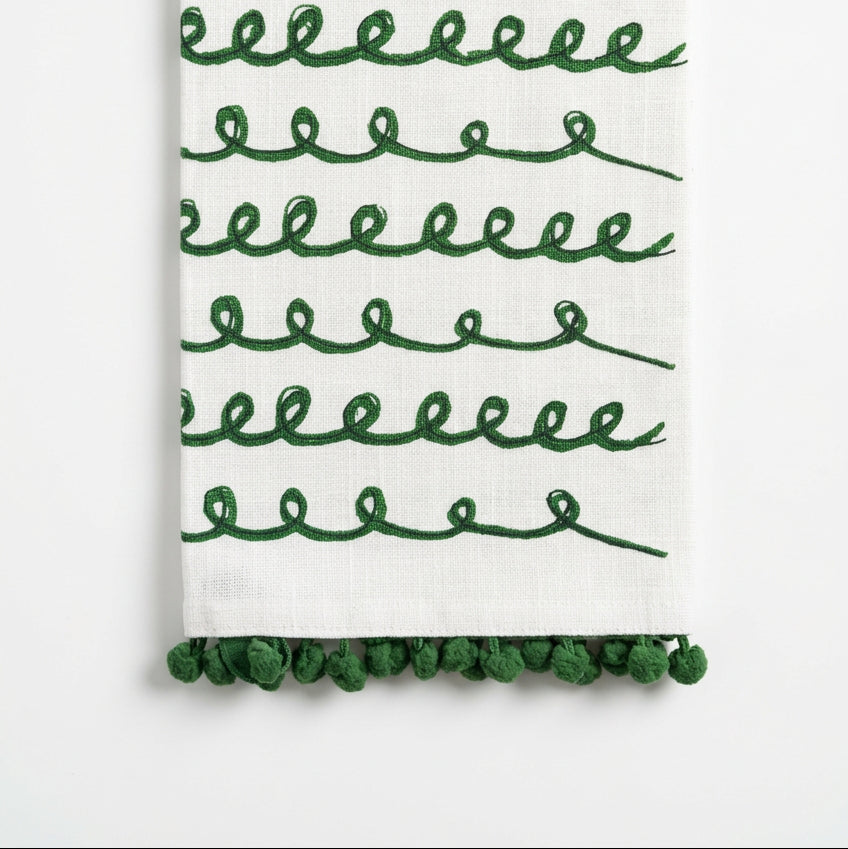 Christmas kitchen hand towel in green and white colors.
