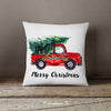 Red Truck Merry Christmas Pillow Cover on wooden background