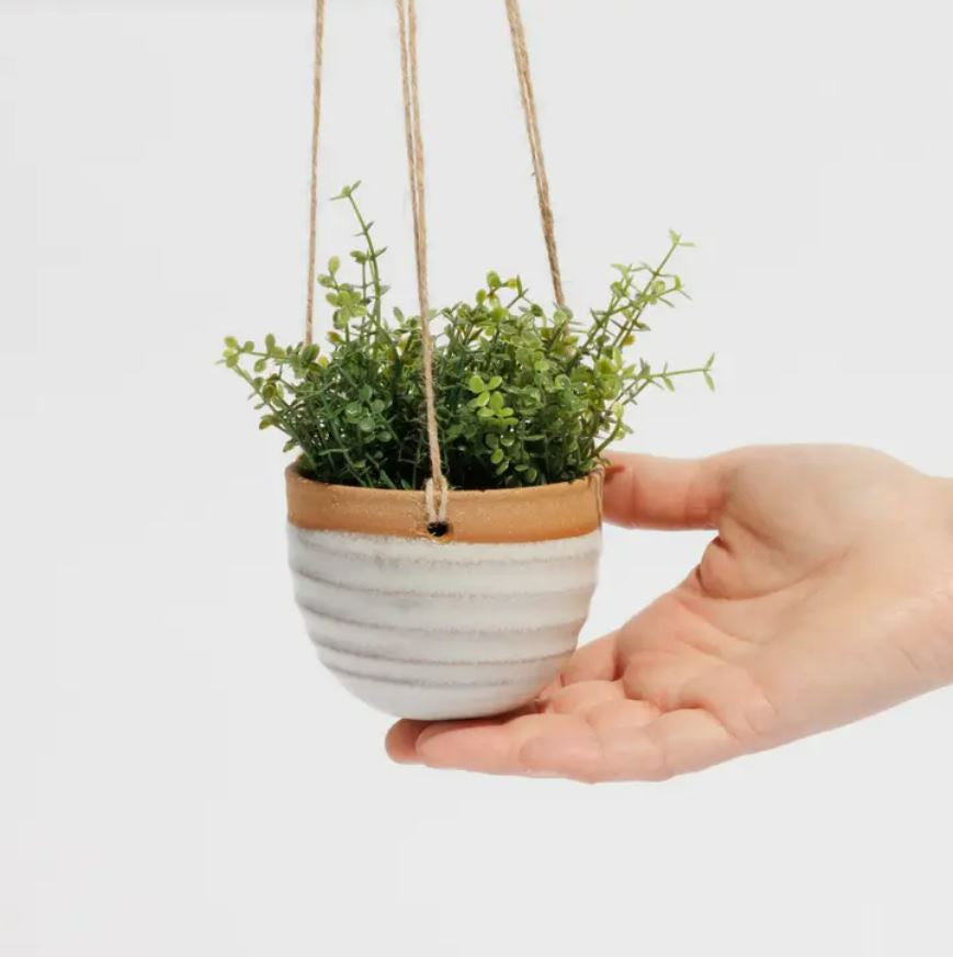 Small Hanging Planter White with Plant