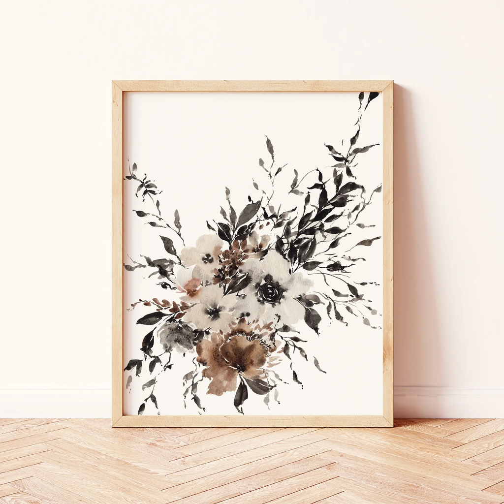 Taupe & Cream Floral Art Print