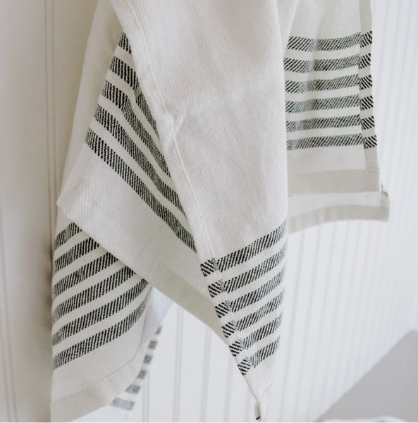 White Kitchen Towel with Black Stripes