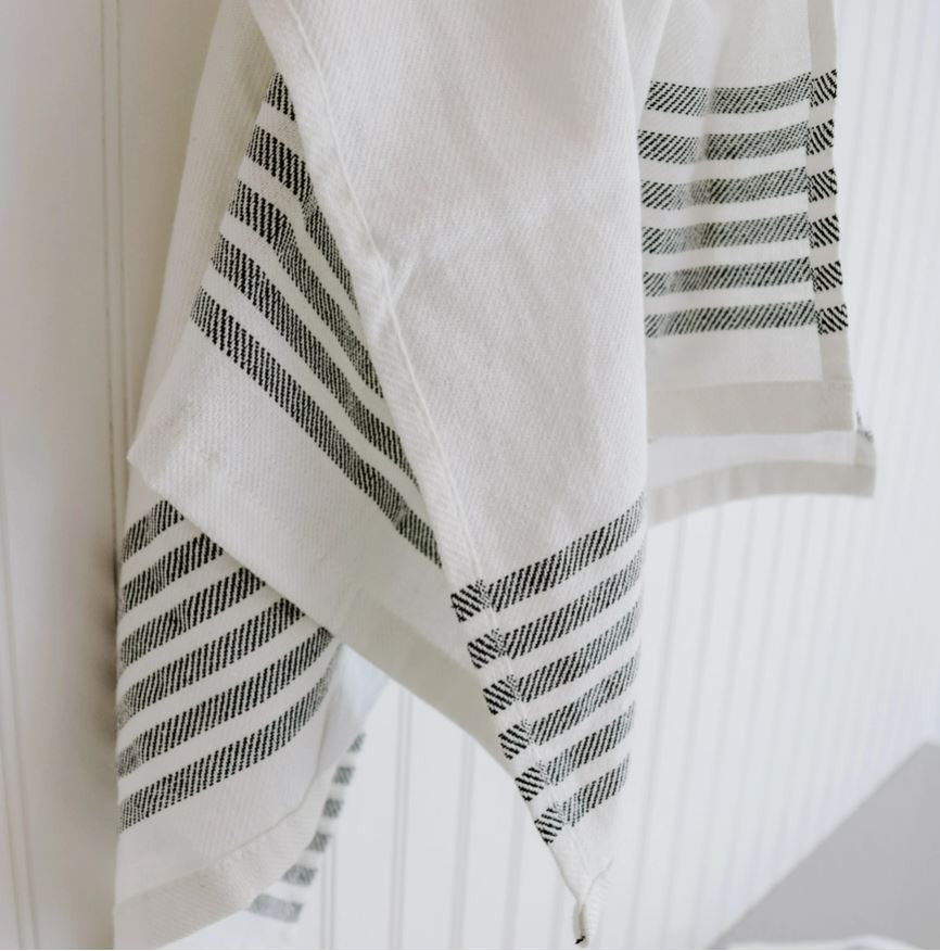 White Kitchen Towel with Black Stripes