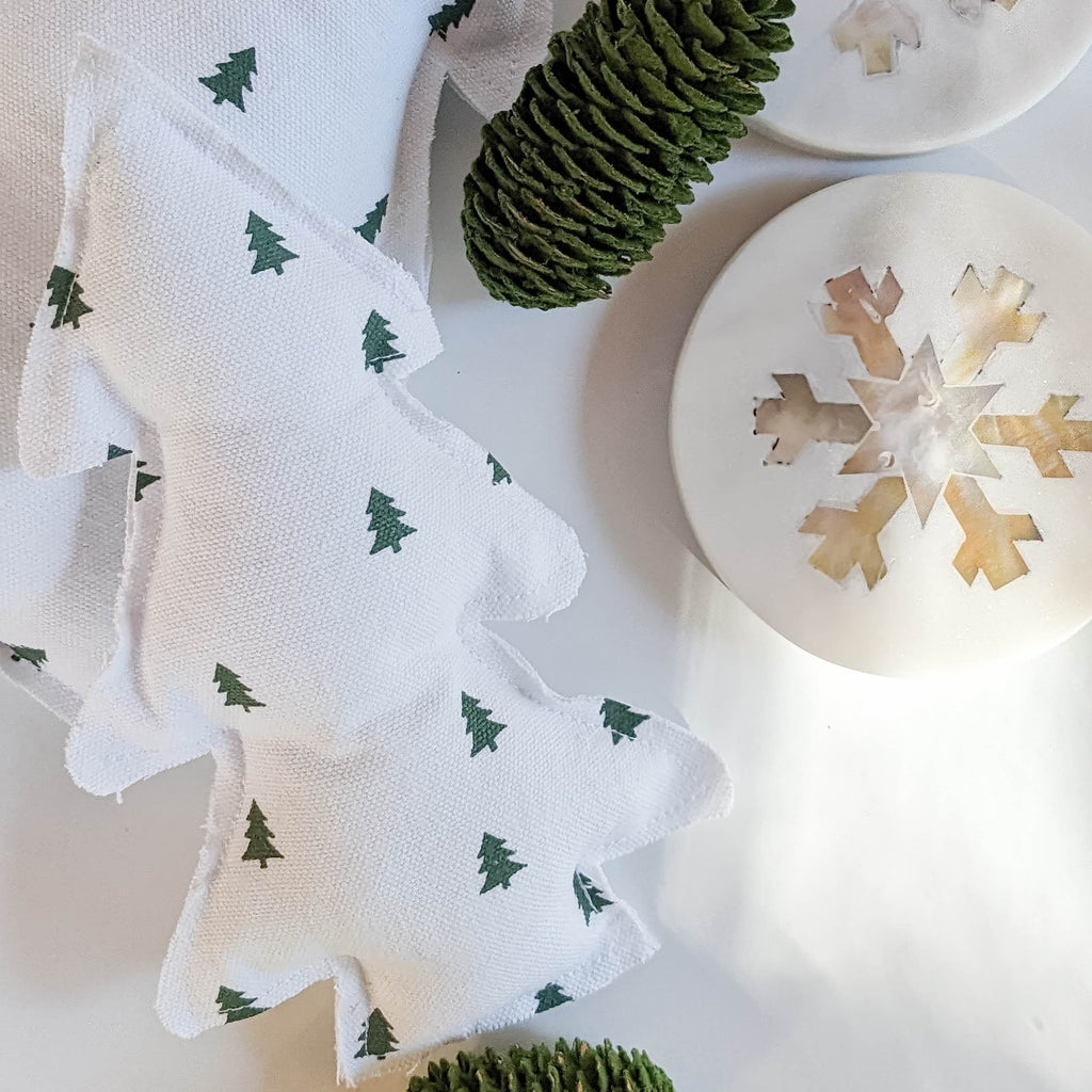 flat lay of Christmas pillows