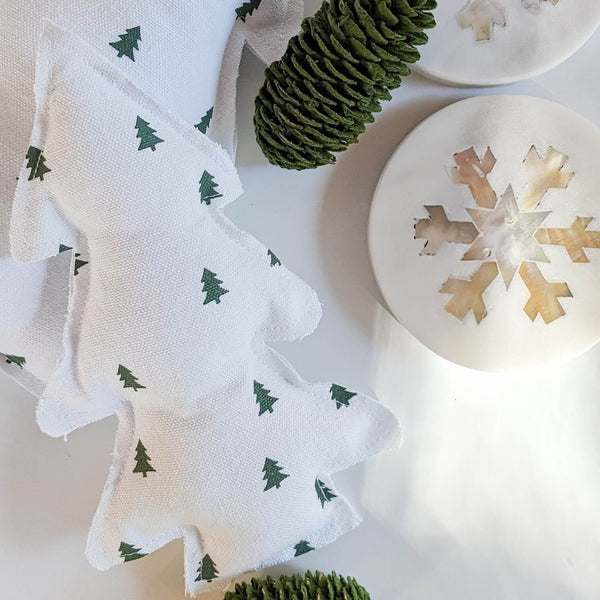 flat lay of Christmas pillows