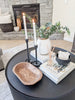 modern black candle holder on coffee table