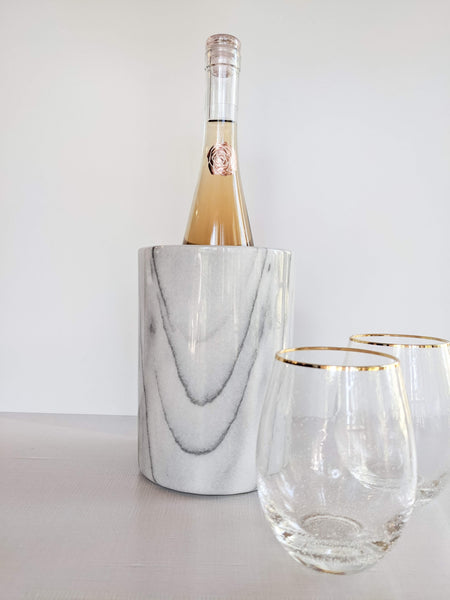 grey marble wine chiller with wine glasses