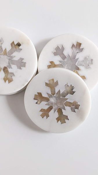 marble and pearl snowflake coaster
